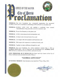 Perris, California Mayor Michael Vargas Proclaims Global Love Day 2022