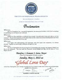 Springfield, Massachusetts Mayor Domenic Sarno Proclaims Global Love Day 2022
