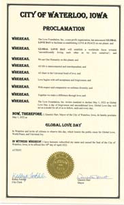 Waterloo, Iowa Mayor Quentin Hart Proclaims Global Love Day 2022