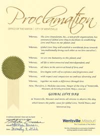 Wentzville, Missouri Mayor Nickolas Guccione Proclaims Global Love Day 2022