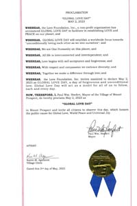 Mount Prospect, Illinois Mayor Paul Hoefert Proclaims Global Love Day 2023