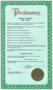 Tigard, Oregon Mayor Heidi Lueb Proclaims Global Love Day 2023