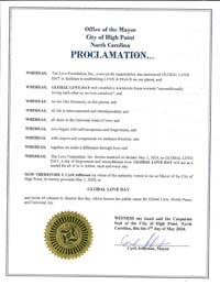 High Point, North Carolina Mayor Cyril Jeferson Proclaims Global Love Day 2024