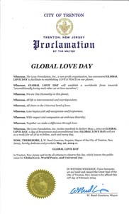 Trenton, New Jersey Mayor W. Reed Gusciora Proclaims Global Love Day 20244