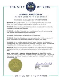 Erie, Pennsylvania Mayor Joseph Schember Proclaims Global Love Day 2025