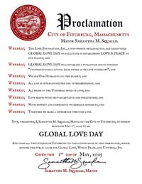 Fitchburg, Massachusetts Mayor Samantha Squailia Proclaims Global Love Day 2025