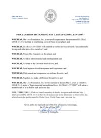 Jackson, Mississippi Mayor Chokwe Lumumba Proclaims Global Love Day 2025