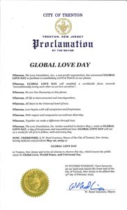 Trenton, New Jersey Mayor W. Reed Gusciora Proclaims Global Love Day 2025