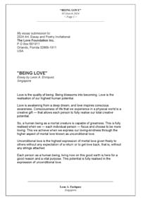 Honorable Mention for Essay 2024 - Leon Enriquez - Being Love (Singapore)